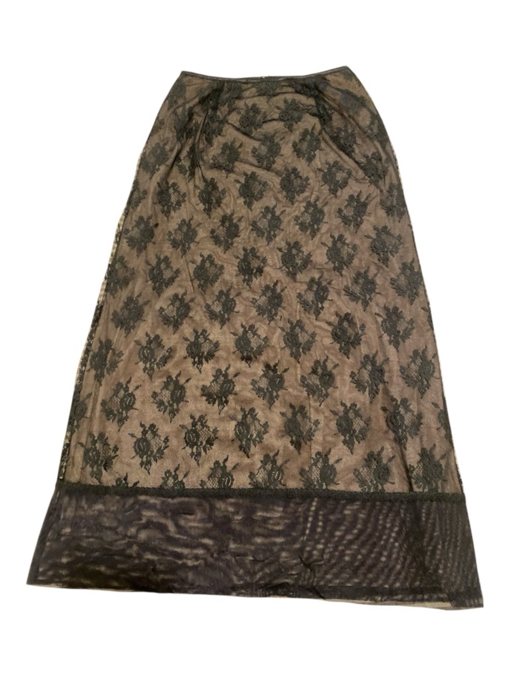 Jessica McClintock Black Lace Midi Skirt with Nude Lining
